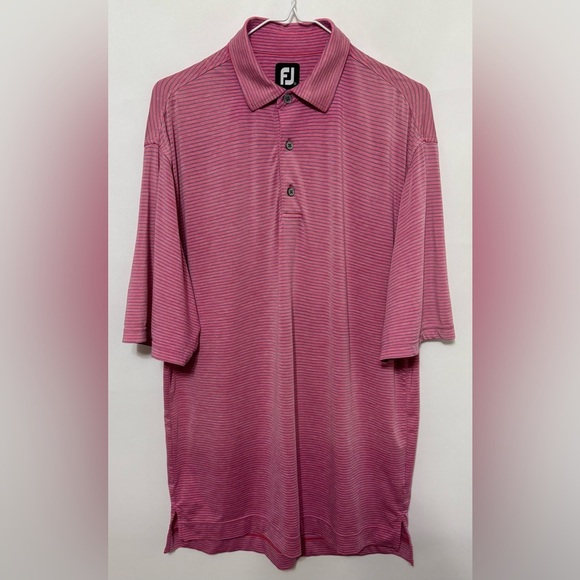FootJoy Lisle Heather Stripe Golf Polo Shirt Pink/Blue Size Medium - Picture 1 of 11